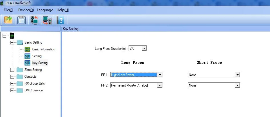 RT43 programming Key setting