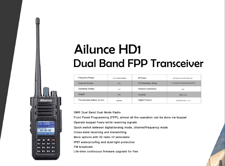 Ailunce HD1 Dual Band Amateur Radio