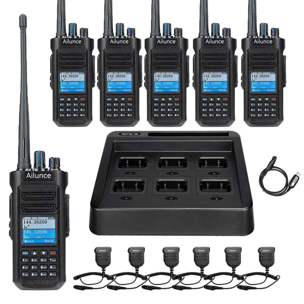 Retevis HD2 10W Waterproof GPS DMR Radio 6 Pack+6-way Charger+Waterproof Microphone 6 Pack